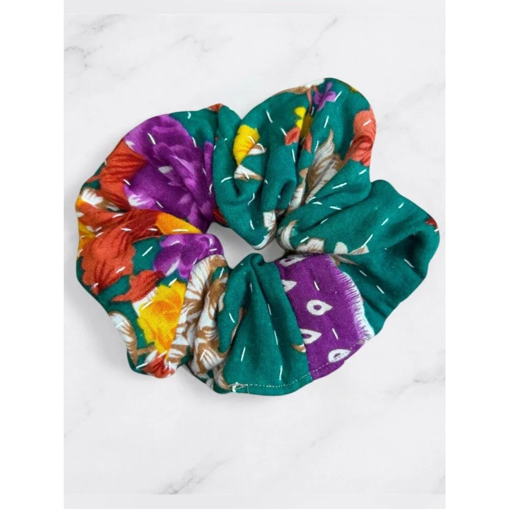 New Kantha Hair Scrunchie Multicolor Soft Cotton Boho Hippie Handmade
